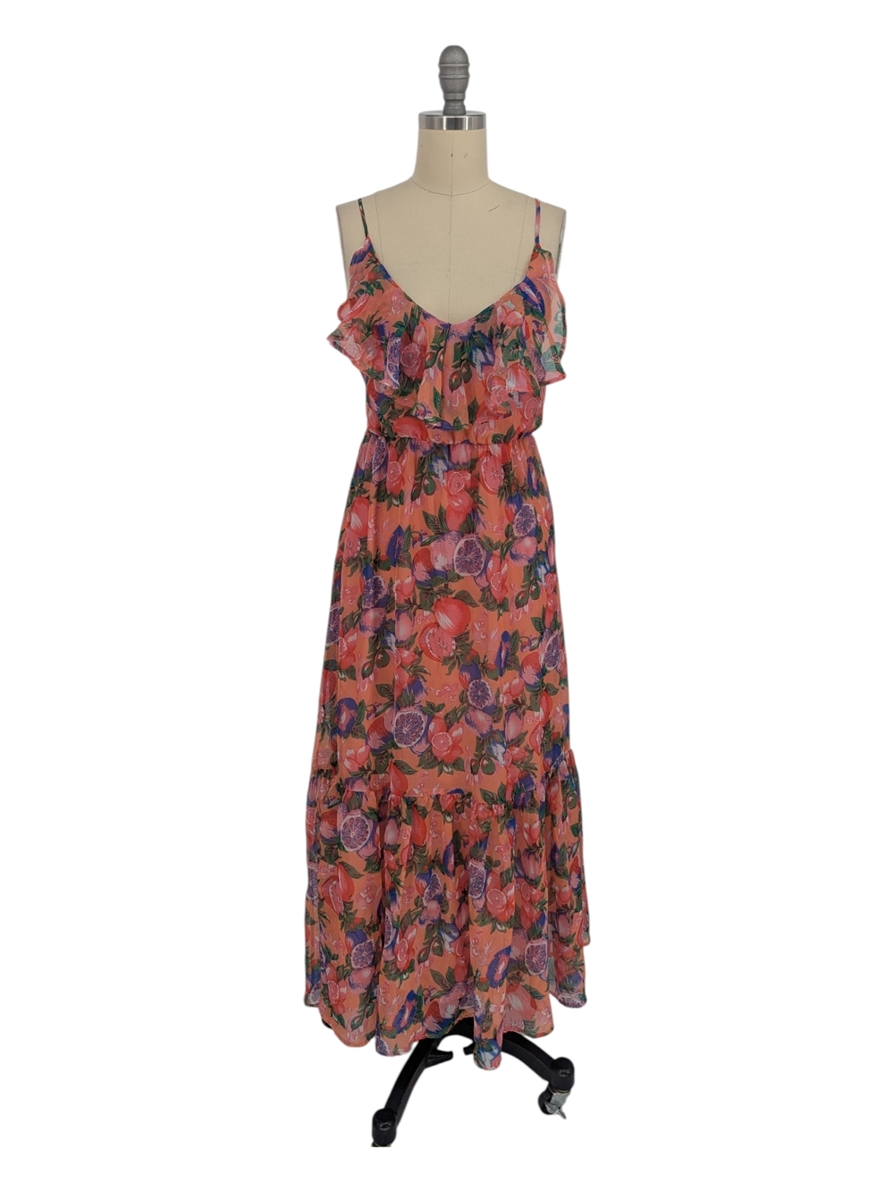 30188 Ka Floral Citrus Chiffon Dress Pink size XS/Small bohemian summer fruits